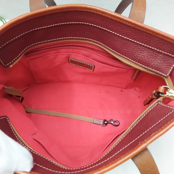 Dooney & Bourke Red Pebbled Leather Double Handles Zipper Tote Bag - Picture 10 of 16